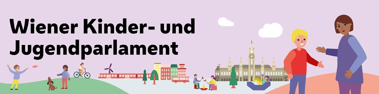 Kinder und Jugendliche, die miteinander spielen und reden. Im Hintergrund sind das Rathaus, ein Wohngebäude und die U-Bahn